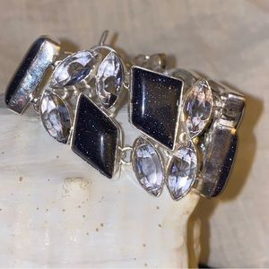 Avante Garde Navy Sunstone + White Topaz statement Bracelet